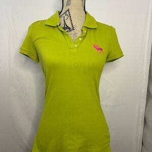 VINTAGE Abercrombie & Fitch Lime Green Polo Shirt with Pink Logo